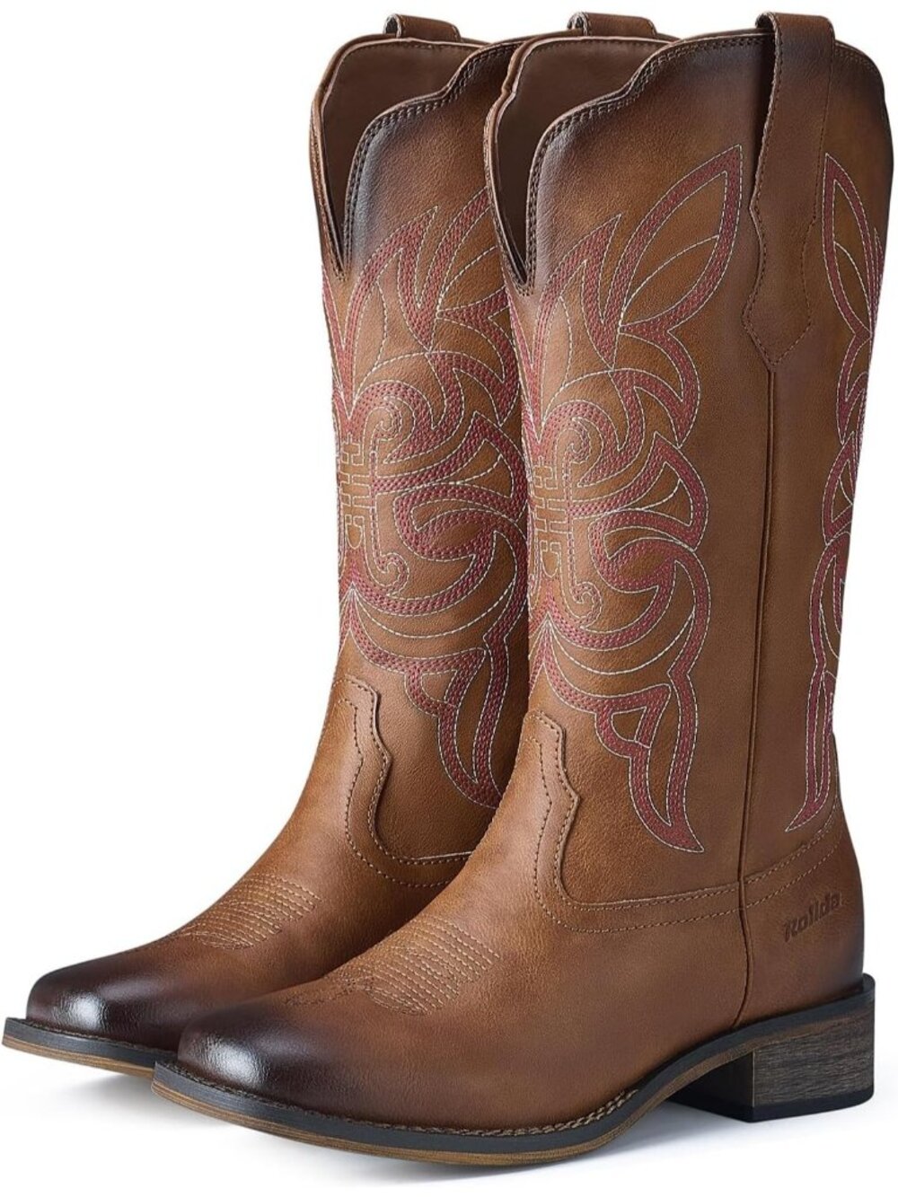 Women's Dark Brown V-Shaped Edge Square Toe Vintage Stitching Cowgirl Boots